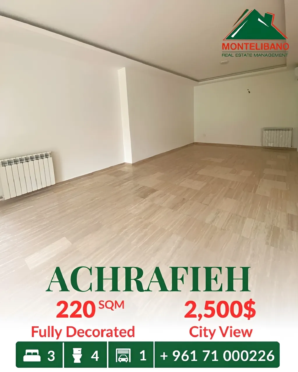 Apartment for rent in Achrafieh, Beirut, Lebanon