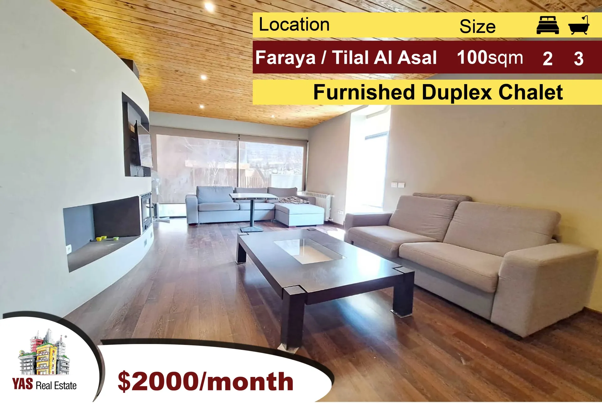 Chalet for rent in Faraya - 2 bed, 3 bath