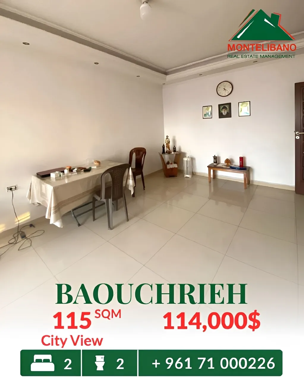 Apartment for sale in Baouchriyeh