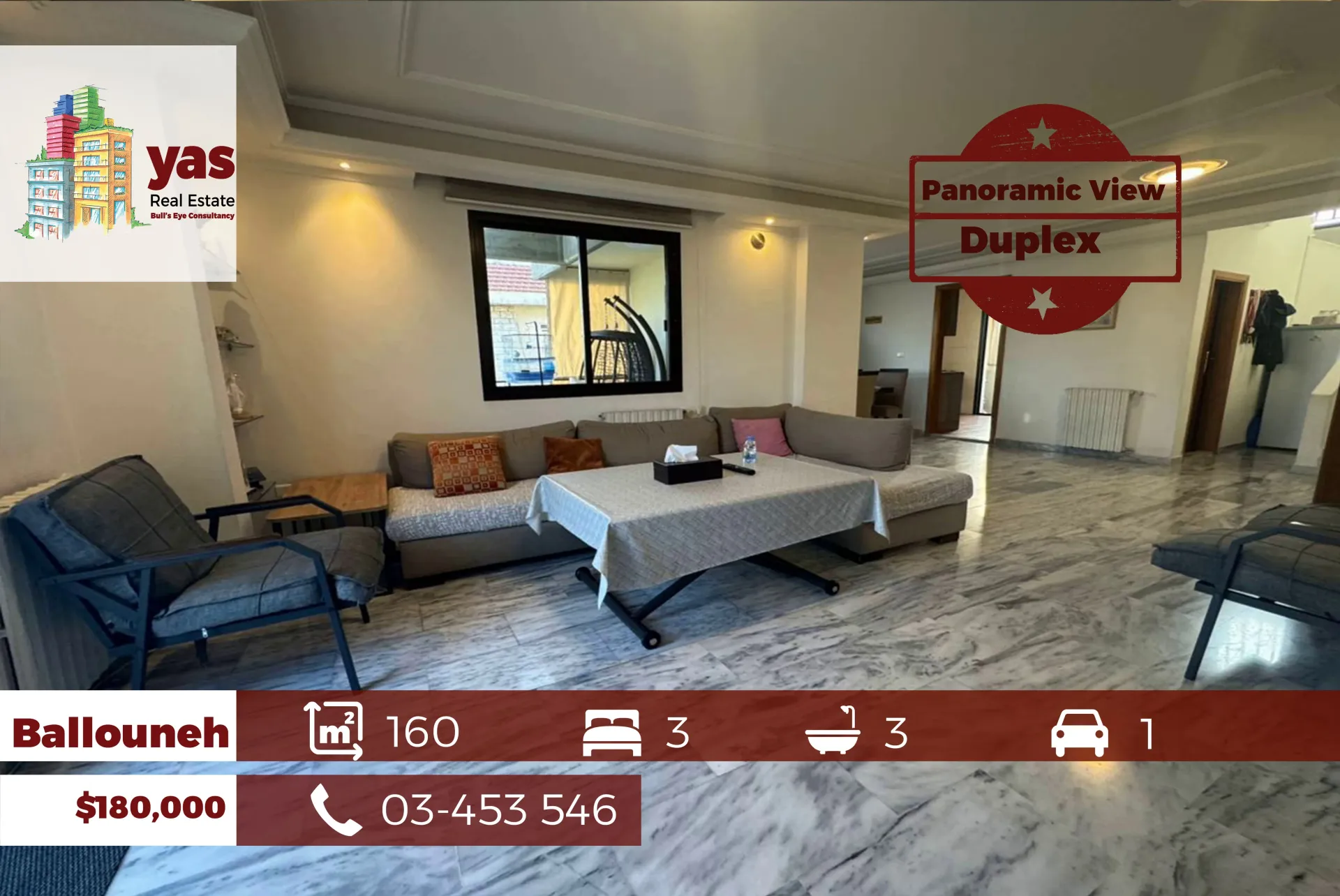 Apartment for Sale in Ballouneh - 3 bed, 3 bath