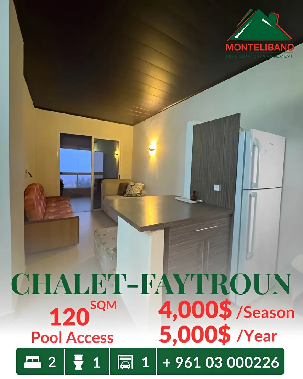 Chalet for rent in Faitroun, Lebanon - 2 bed, 1 bath