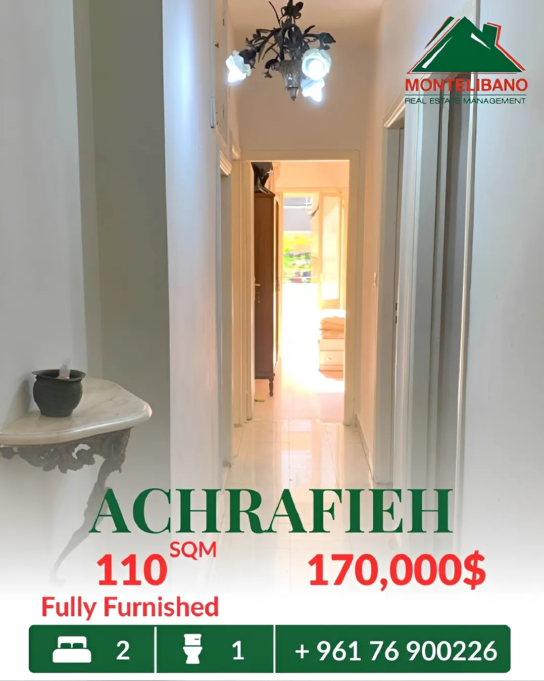 Apartment for sale in Achrafieh, Beirut, Lebanon - 2 bed, 1 bath