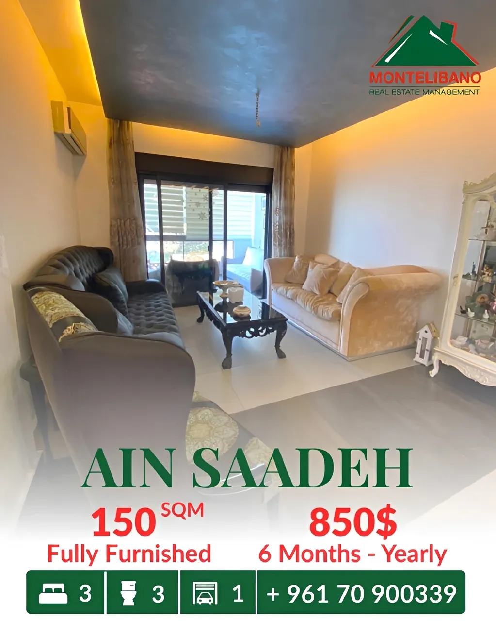 Apartment for rent in Ain Saadeh, Lebanon - 3 bed, 3 bath