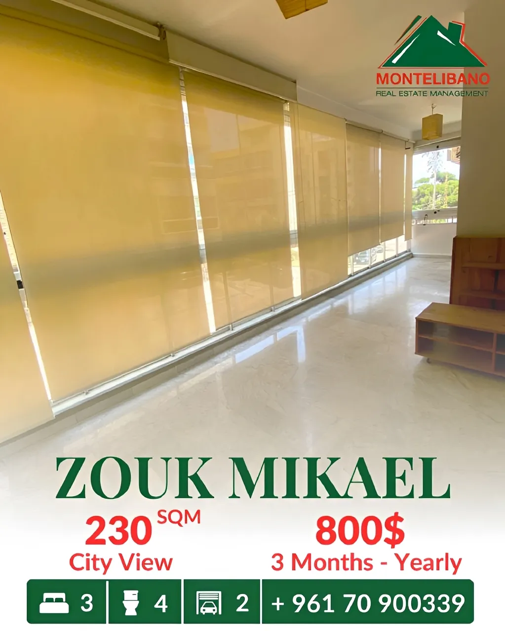 Apartment for rent in Zouk Mikael, Lebanon - 3 bed, 4 bath