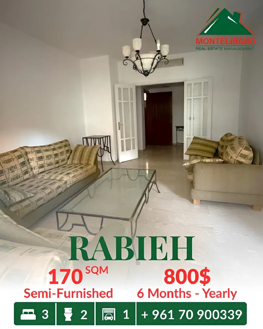 Apartment for rent in Rabieh, Lebanon - 3 bed, 2 bath