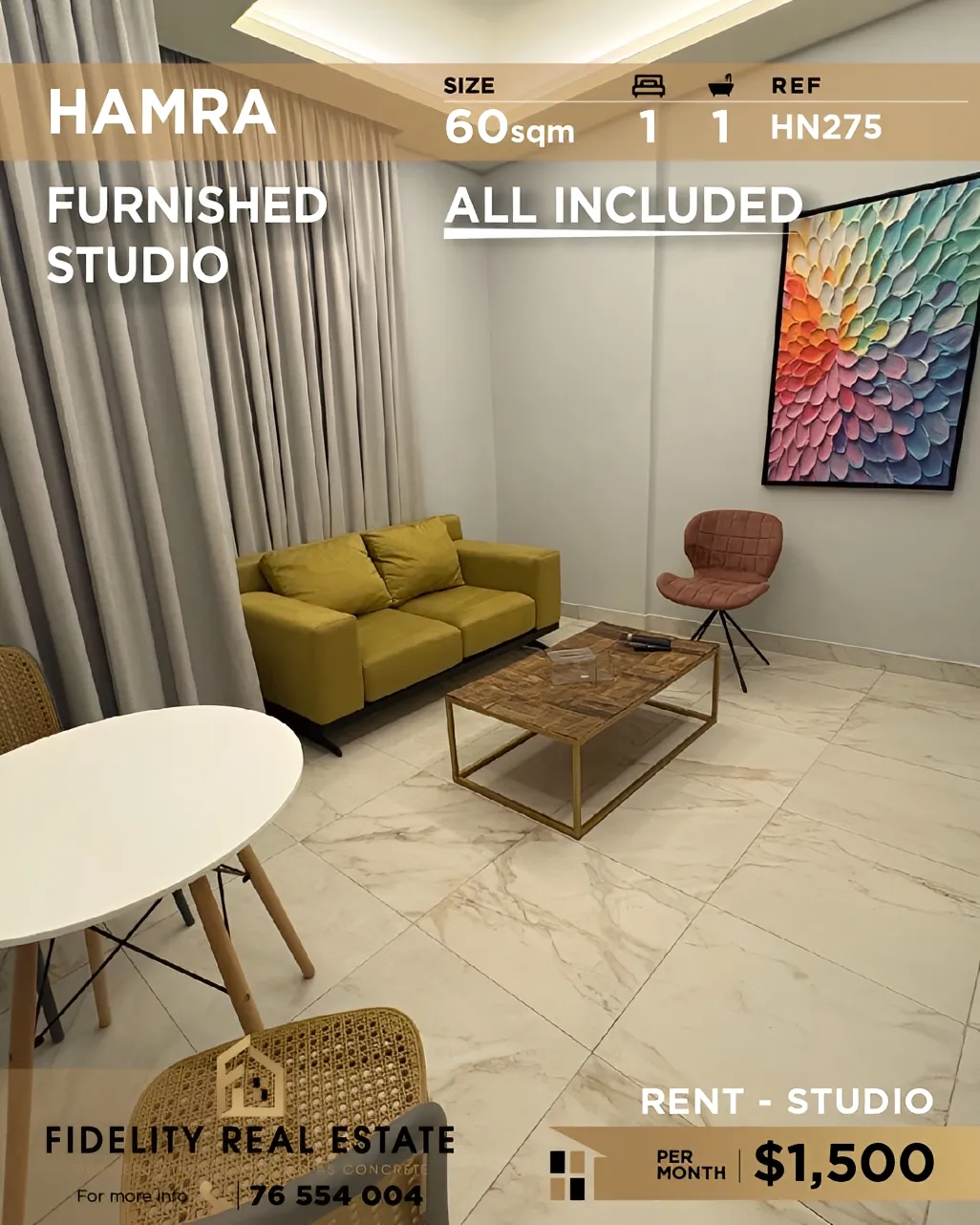 Studio for rent in Hamra, Beirut, Lebanon - 1 bed, 1 bath
