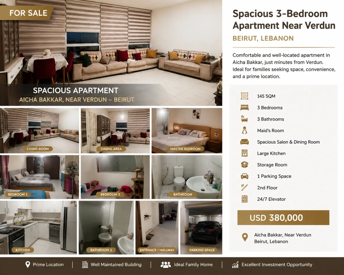 Apartment for sale in Aicha Bakkar, Bayrut, Lebanon - 3 bed, 4 bath