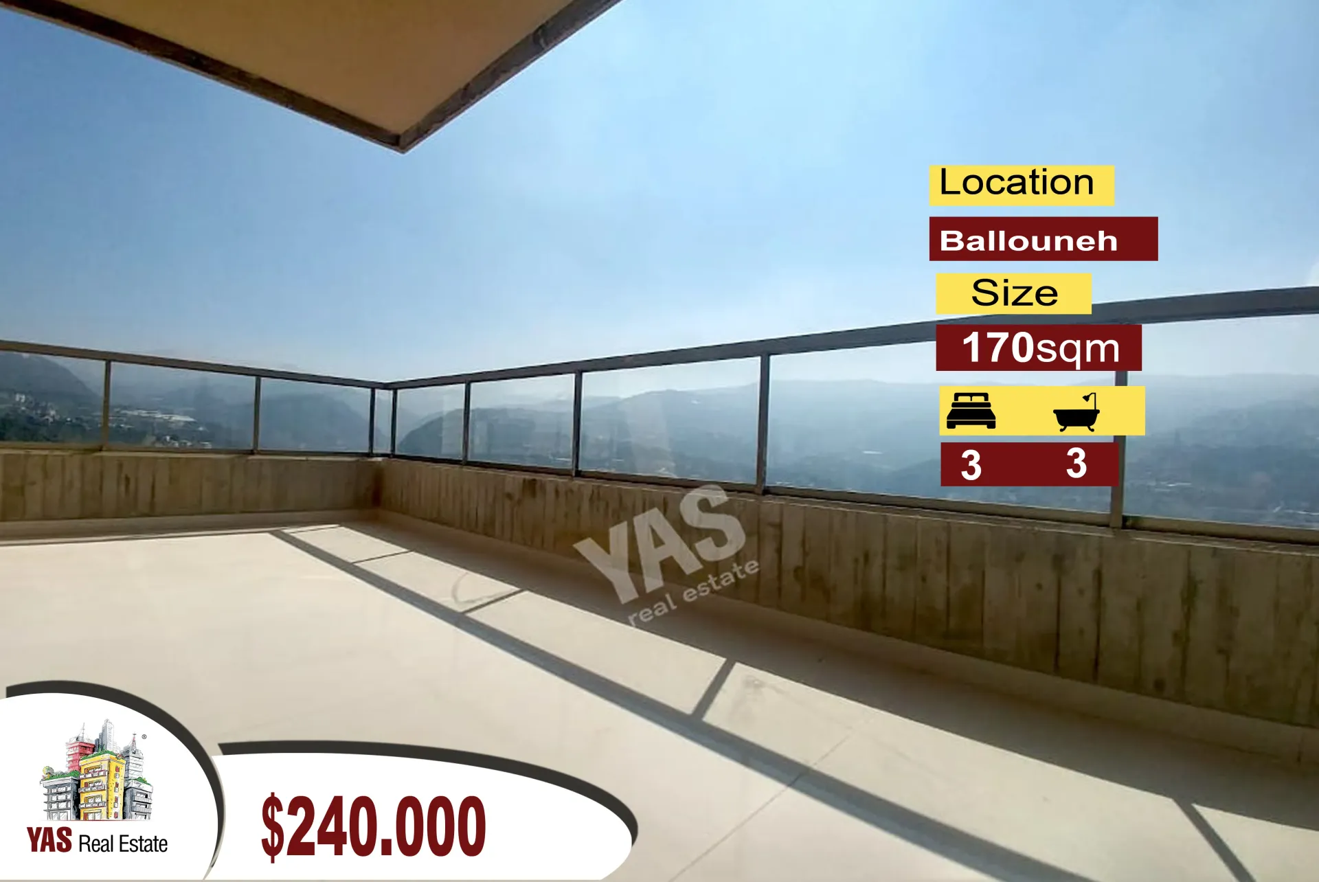 Apartment for Sale in Ballouneh - 3 bed, 3 bath
