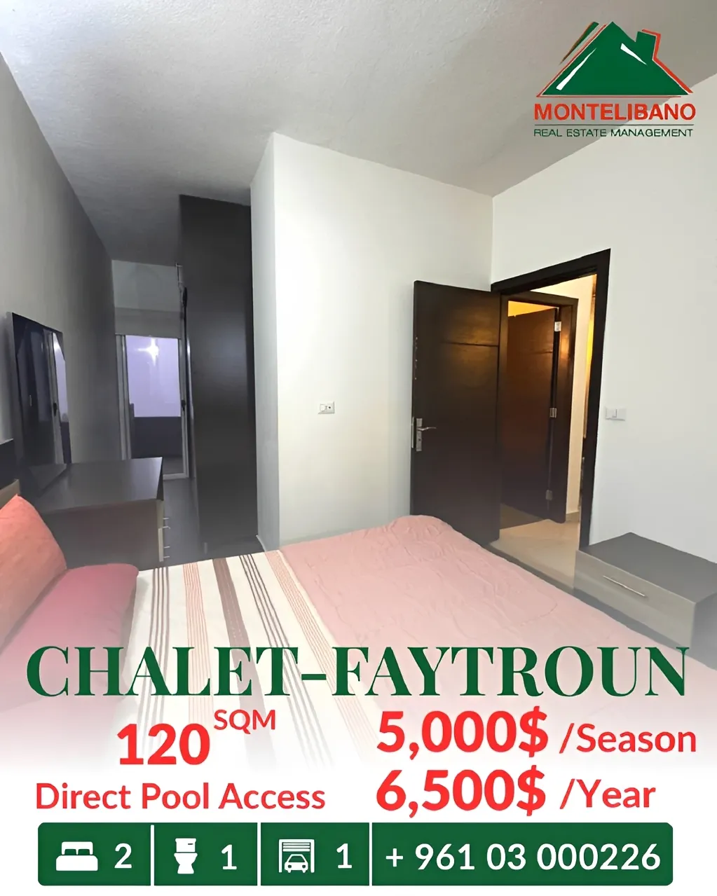 Chalet for rent in Faitroun, Lebanon - 2 bed, 1 bath