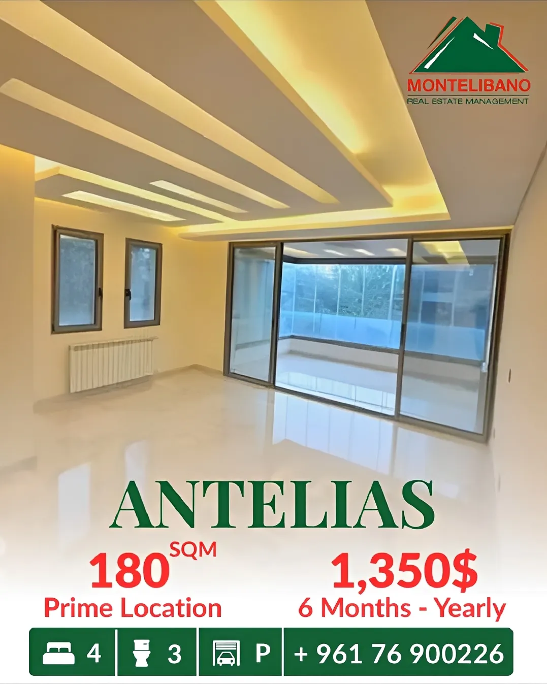 Apartment for rent in Antelias, Lebanon - 4 bed, 3 bath