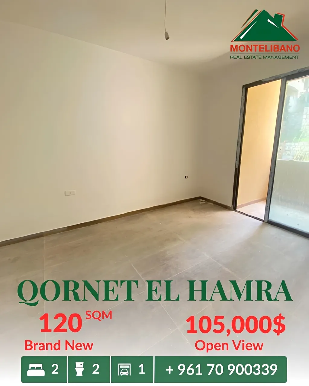 Apartment for sale in Qornet El Hamra, Lebanon - 2 bed, 2 bath