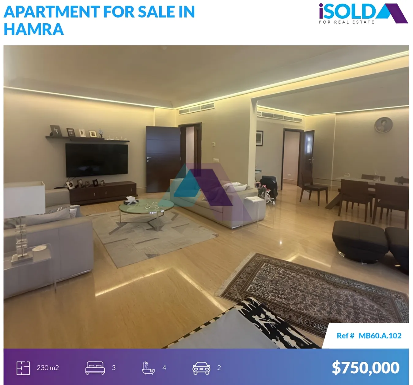Apartment for sale in Hamra, Beirut, Lebanon - 3 bed, 4 bath