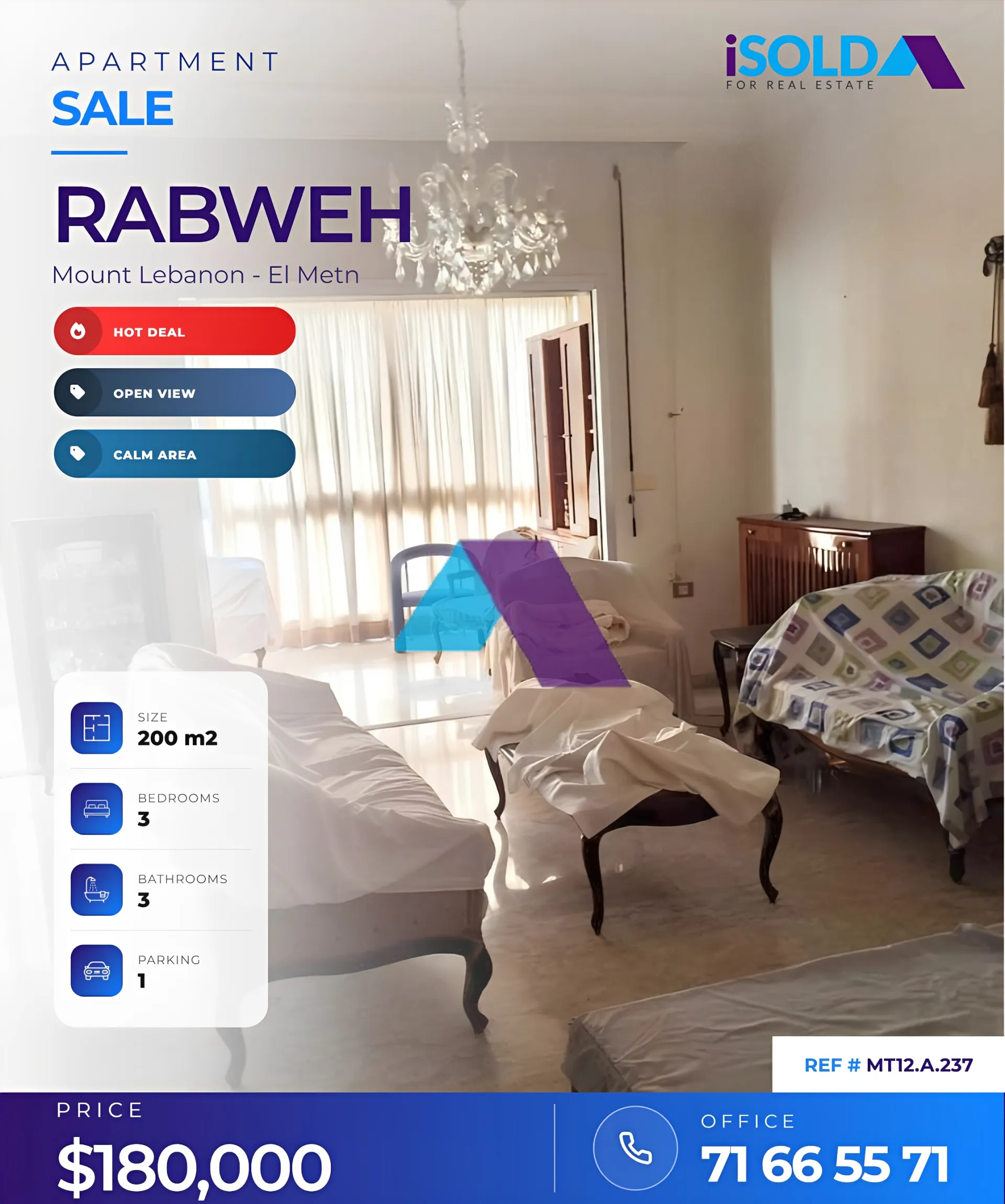 Apartment for sale in Rabweh, Metn, Lebanon - 3 bed, 3 bath
