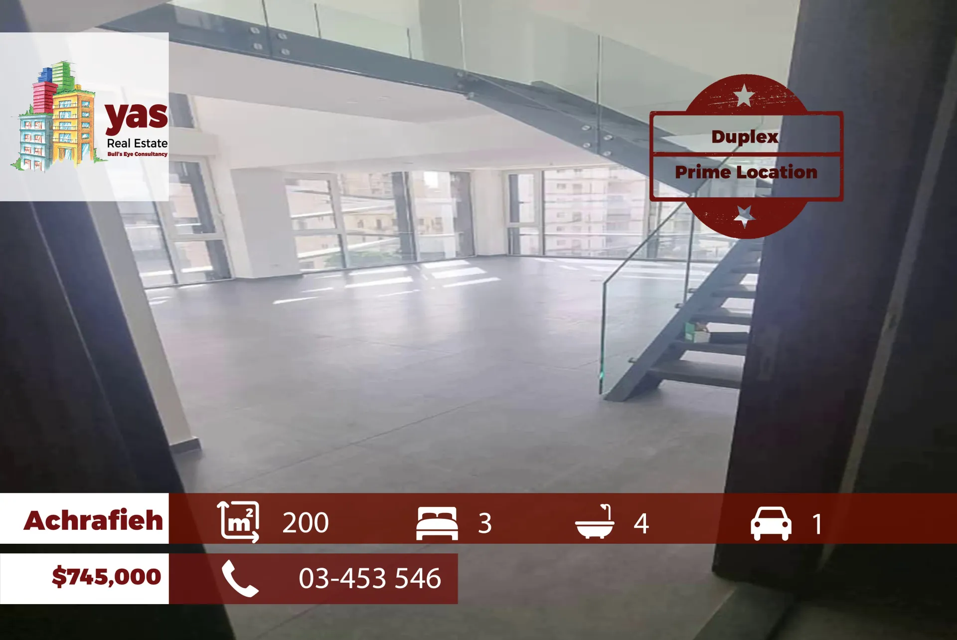 Duplex for Sale in Achrafieh - 3 bed, 4 bath
