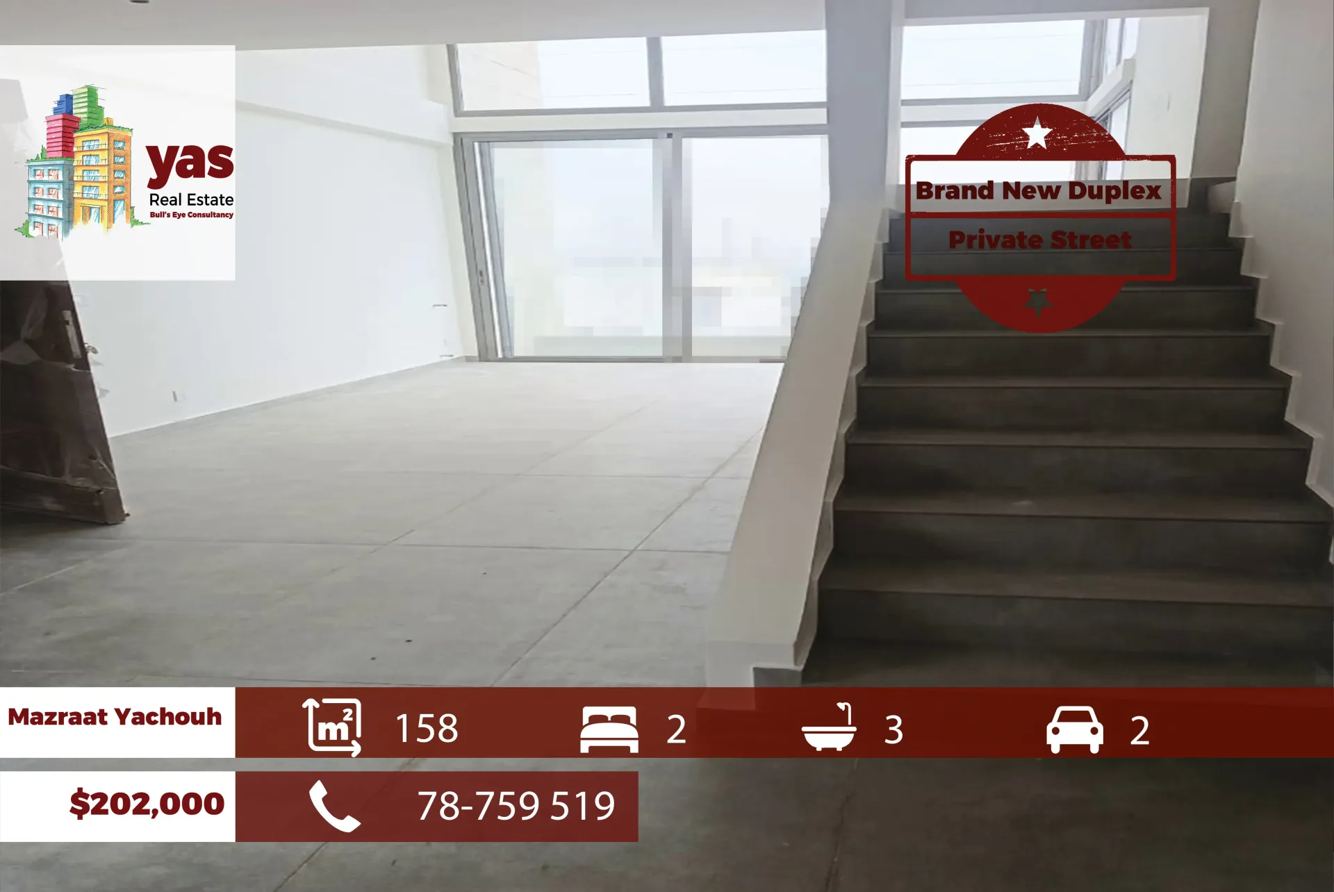 Apartment for Sale in Mazraat Yachou - 2 bed, 3 bath