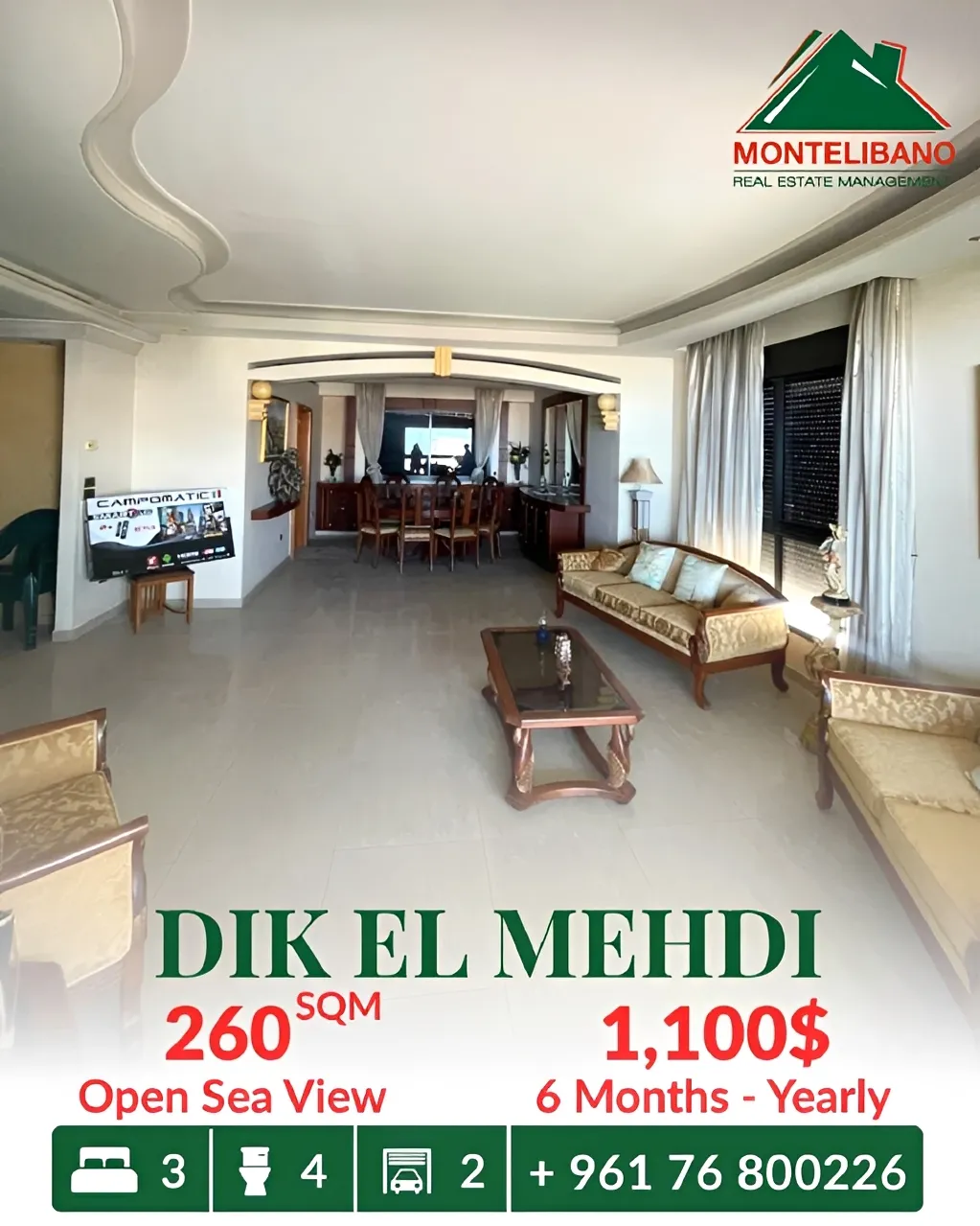 Apartment for rent in Dik El Mehdi