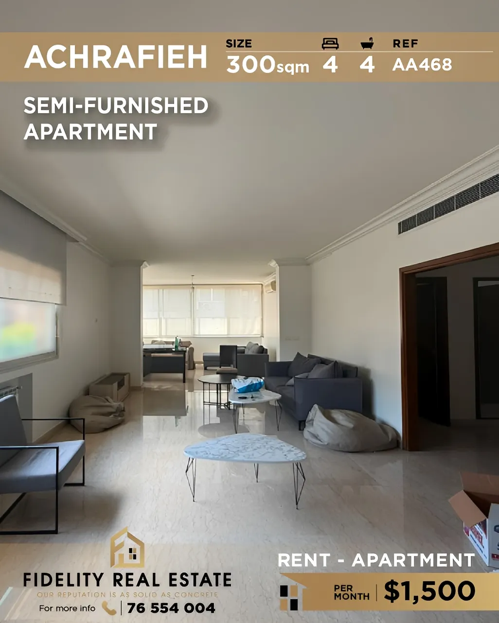 Apartment for rent in Achrafieh, Beirut, Lebanon - 4 bed, 4 bath