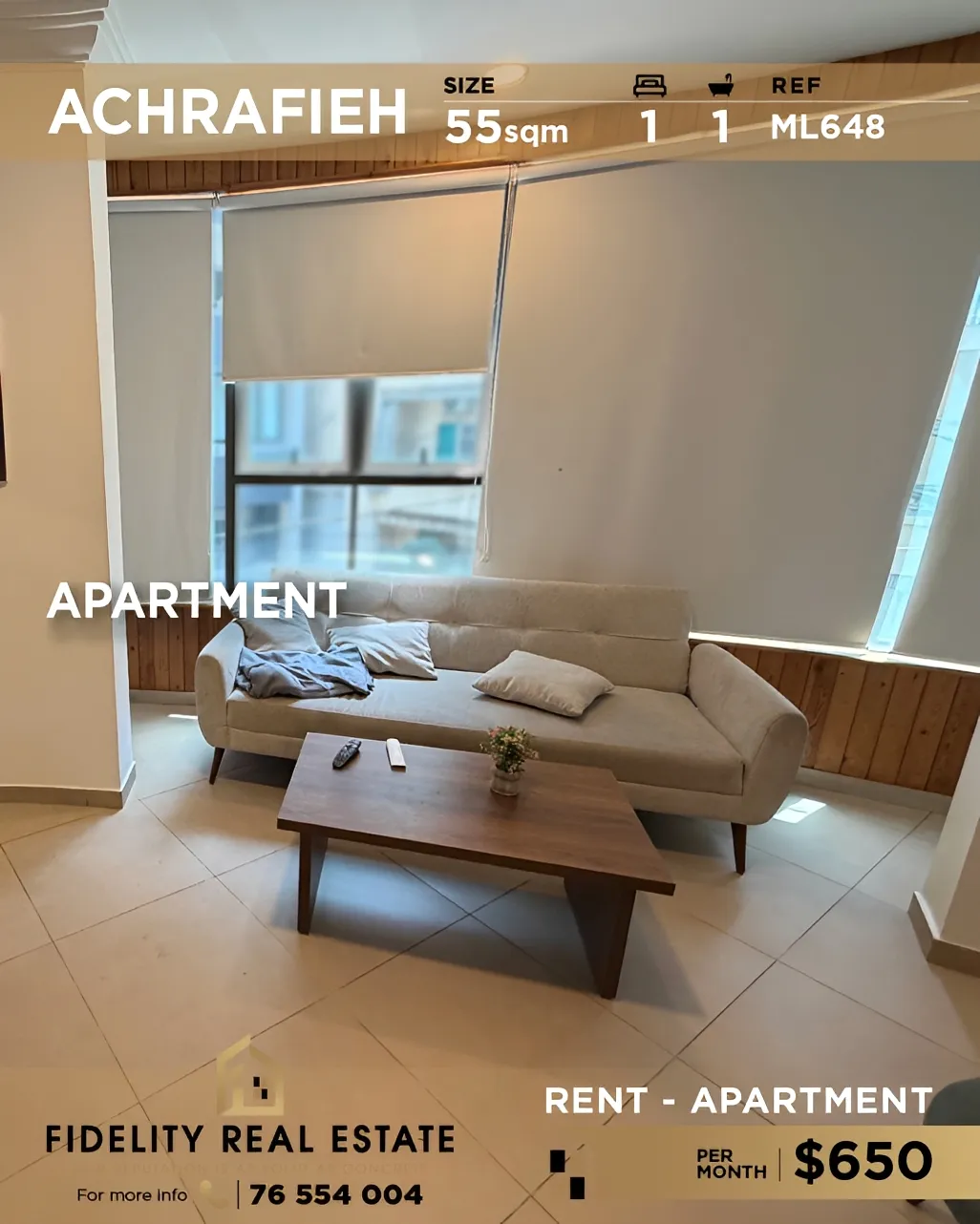 Apartment for rent in Achrafieh, Beirut, Lebanon - 1 bed, 1 bath