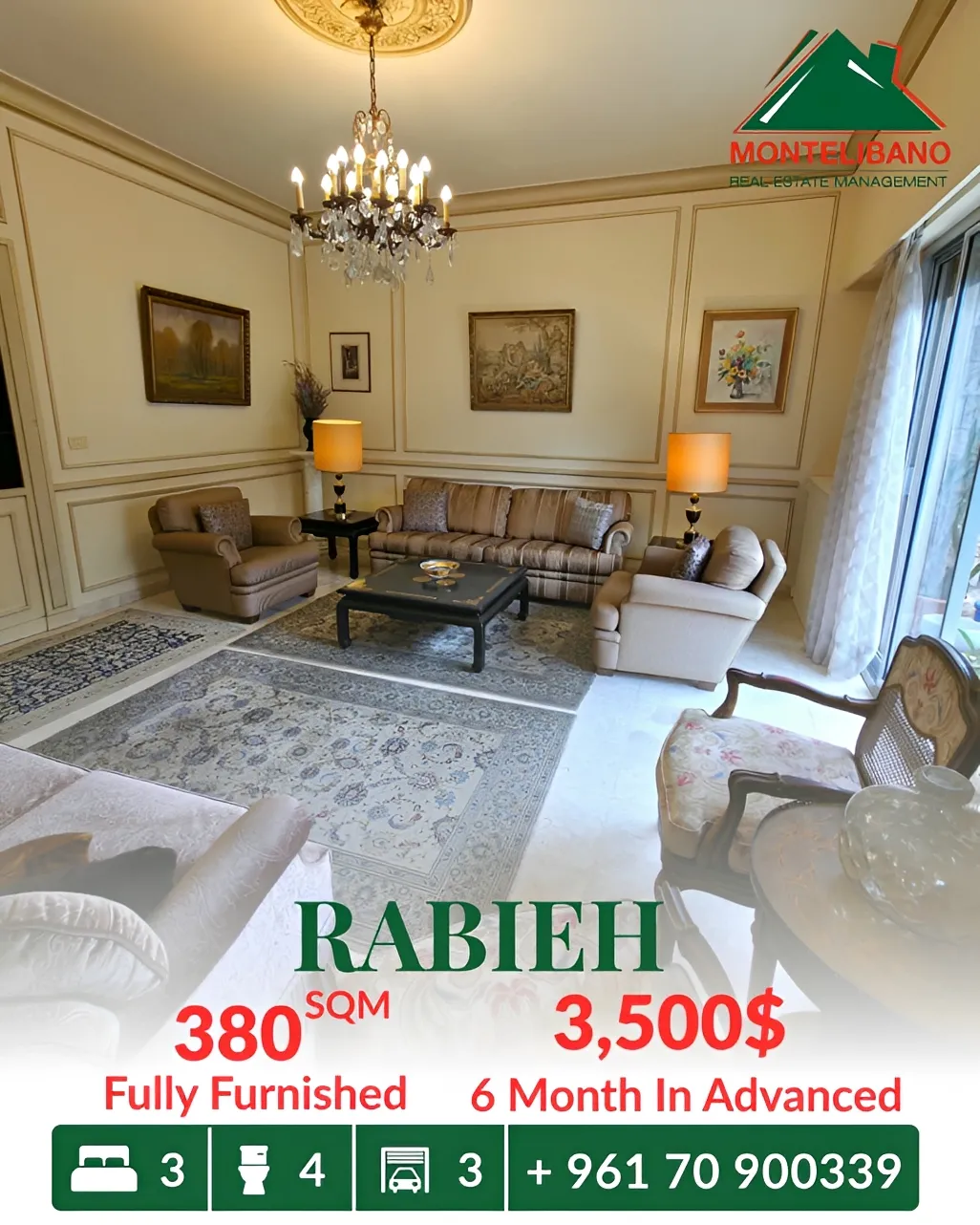 Apartment for rent in Rabieh