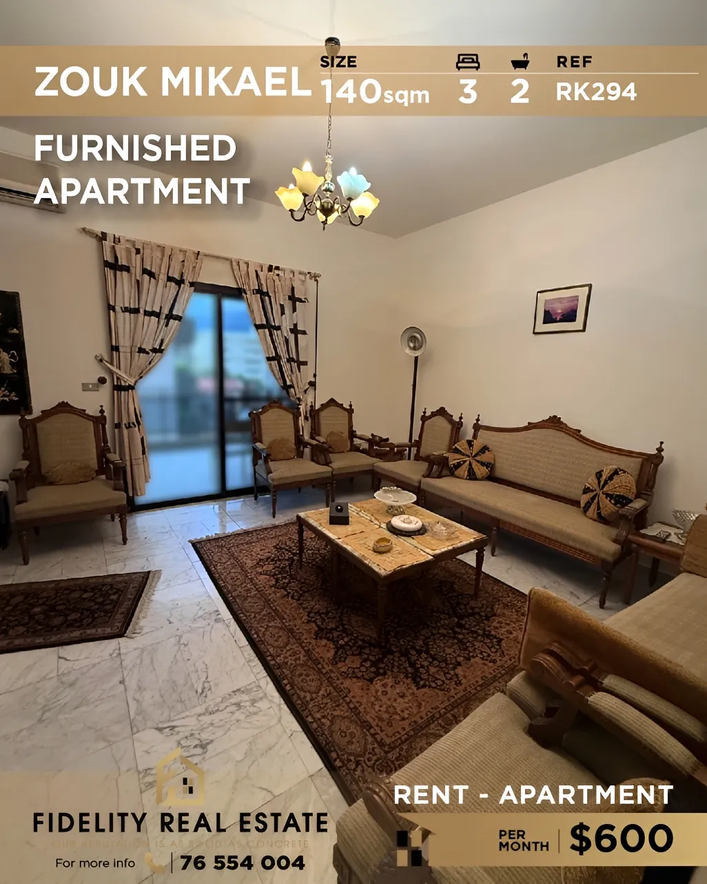 Apartment for rent in Zouk Mikael, Lebanon - 3 bed, 2 bath