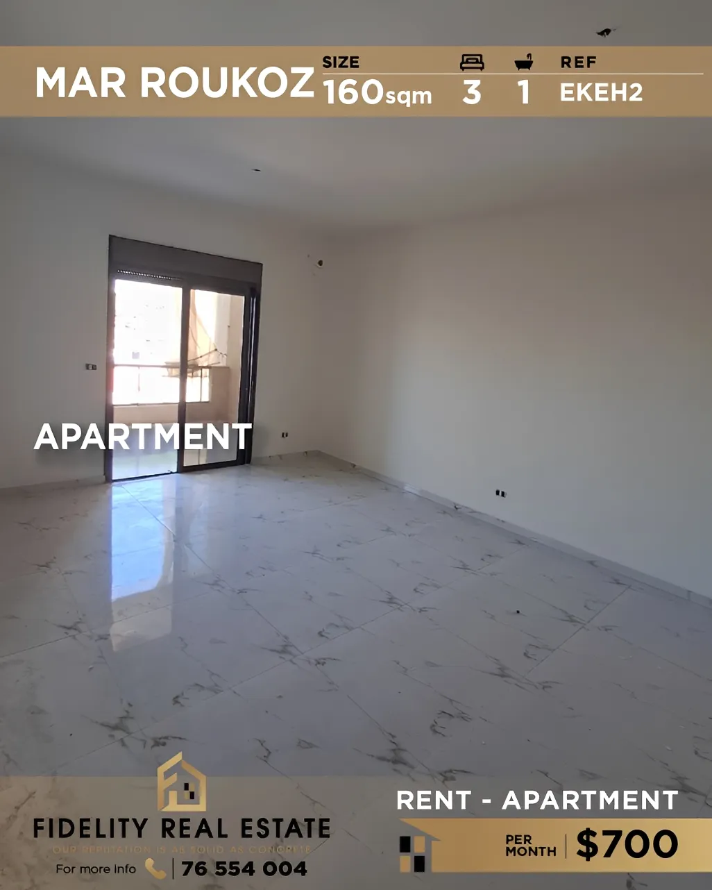 Apartment for rent in Mar Roukouz, Lebanon - 3 bed, 1 bath