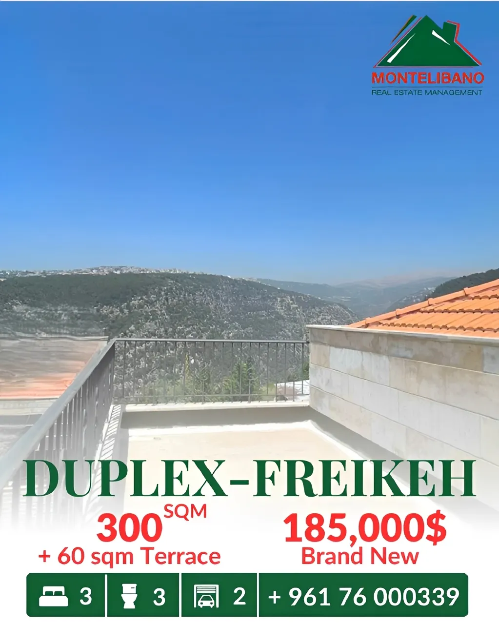 Duplex for sale in Fraikeh, Lebanon - 3 bed, 3 bath