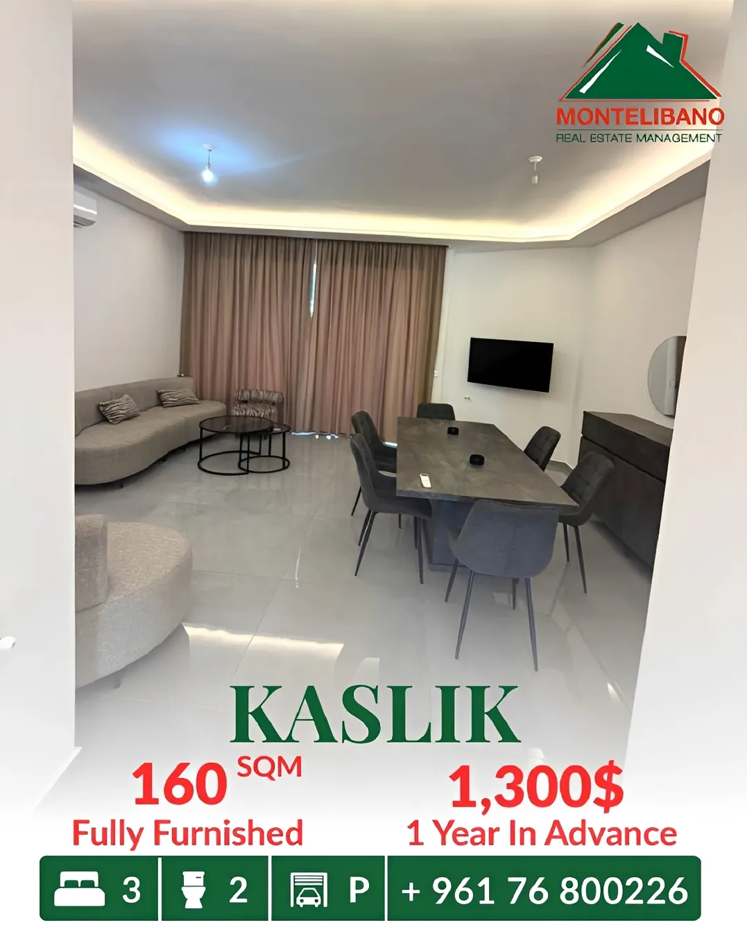 Apartment for rent in Kaslik