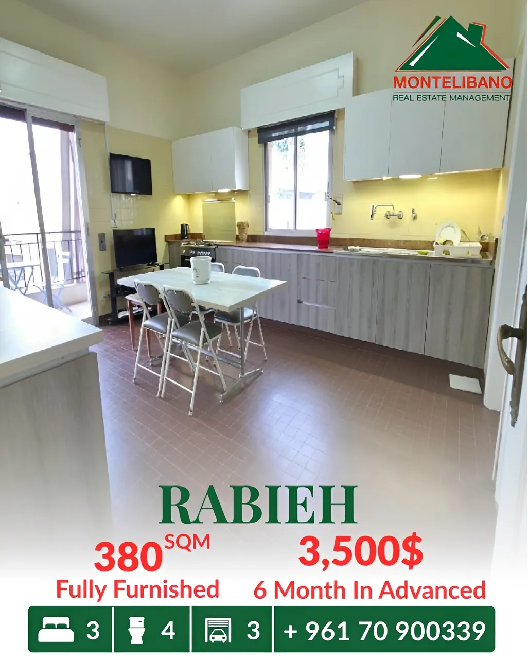 Apartment for rent in Rabieh