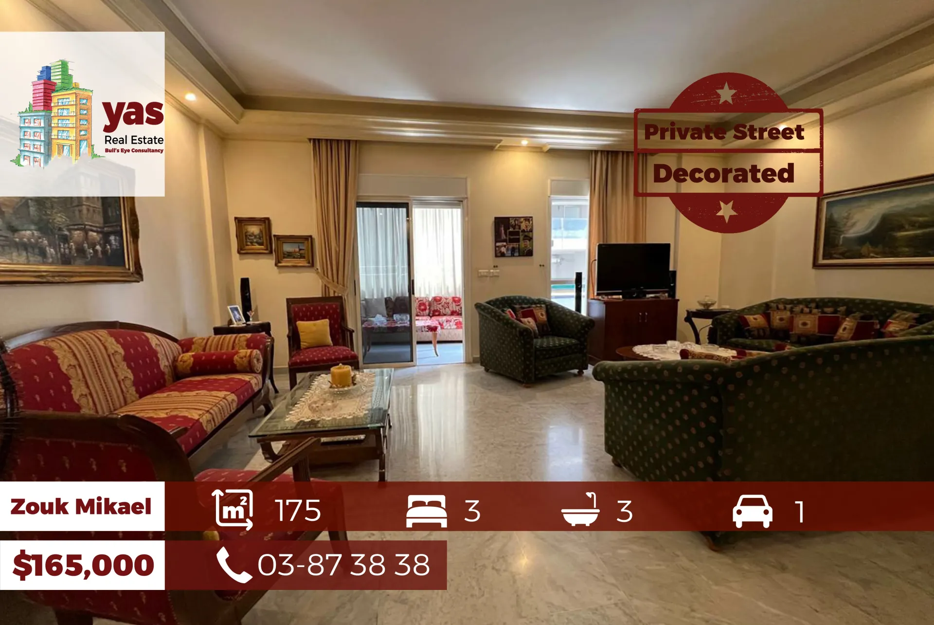 Apartment for Sale in Zouk Mikael - 3 bed, 3 bath