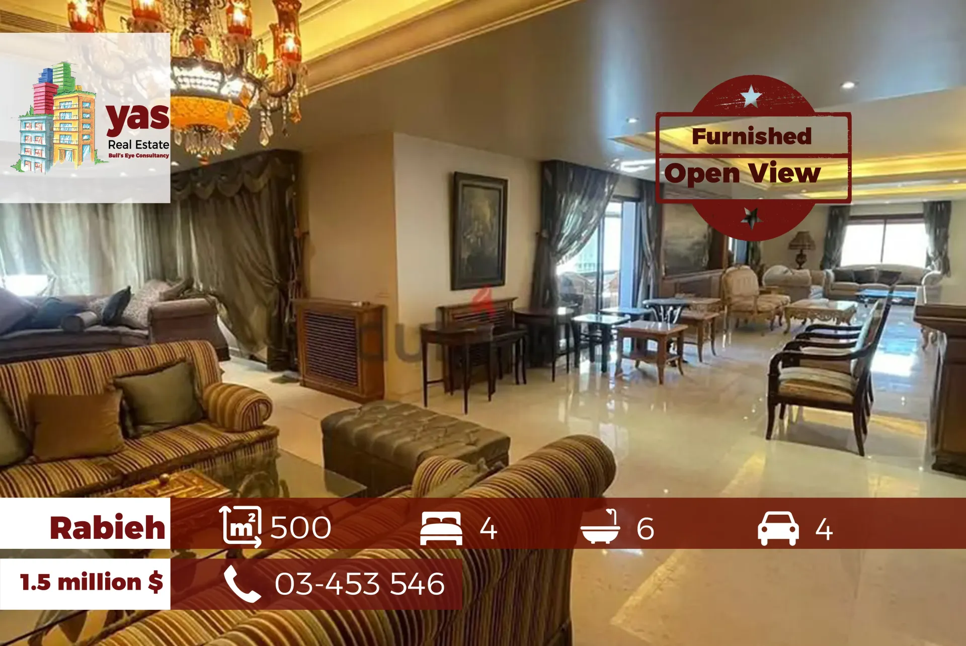 Apartment for Sale in Rabieh - 4 bed, 6 bath