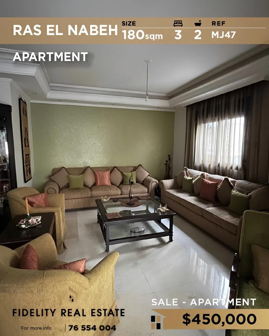 Apartment for sale in Ras Al Naba'a, Beirut, Lebanon - 3 bed, 2 bath