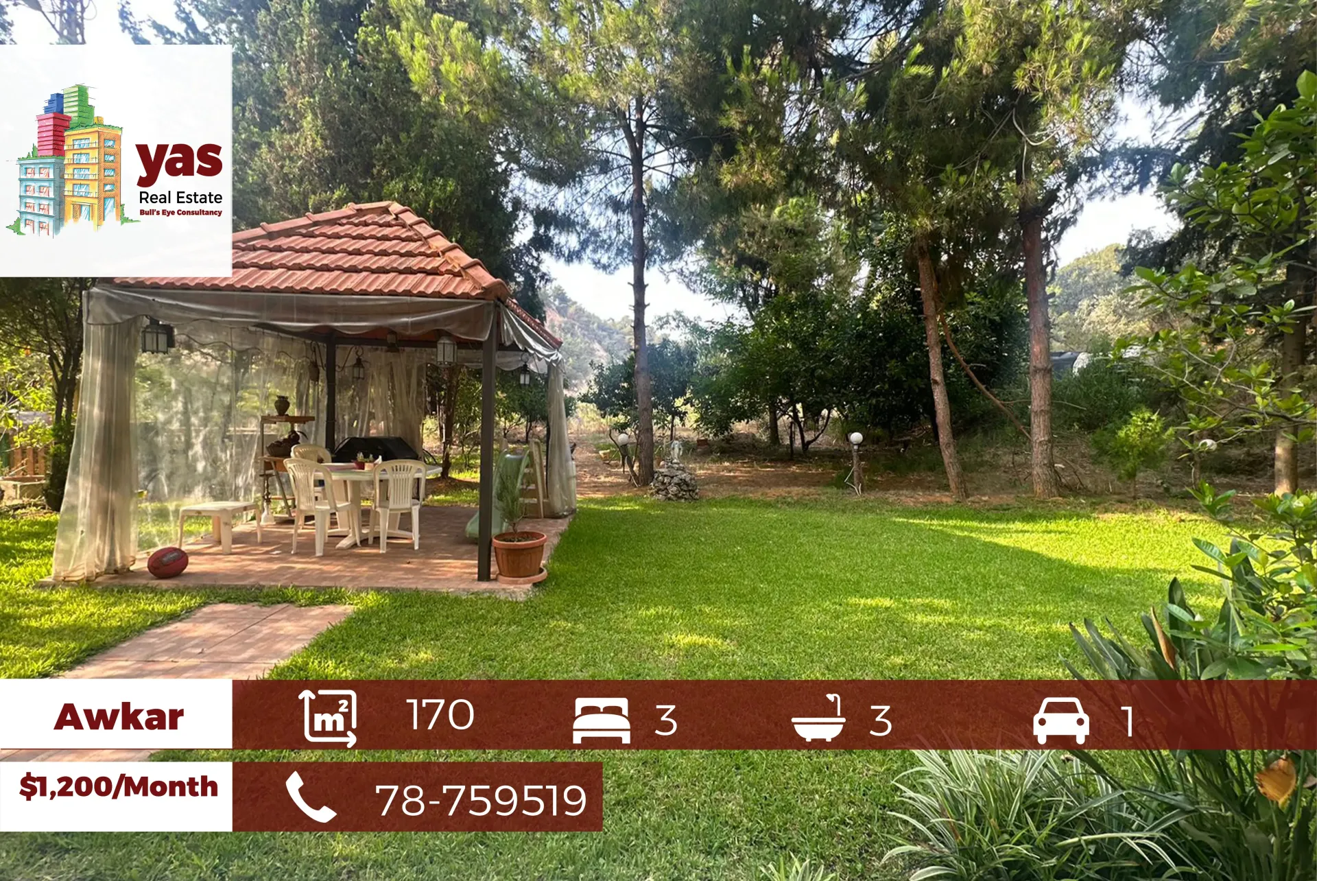 Apartment for Rent in Beit Aaoukar - 3 bed, 3 bath