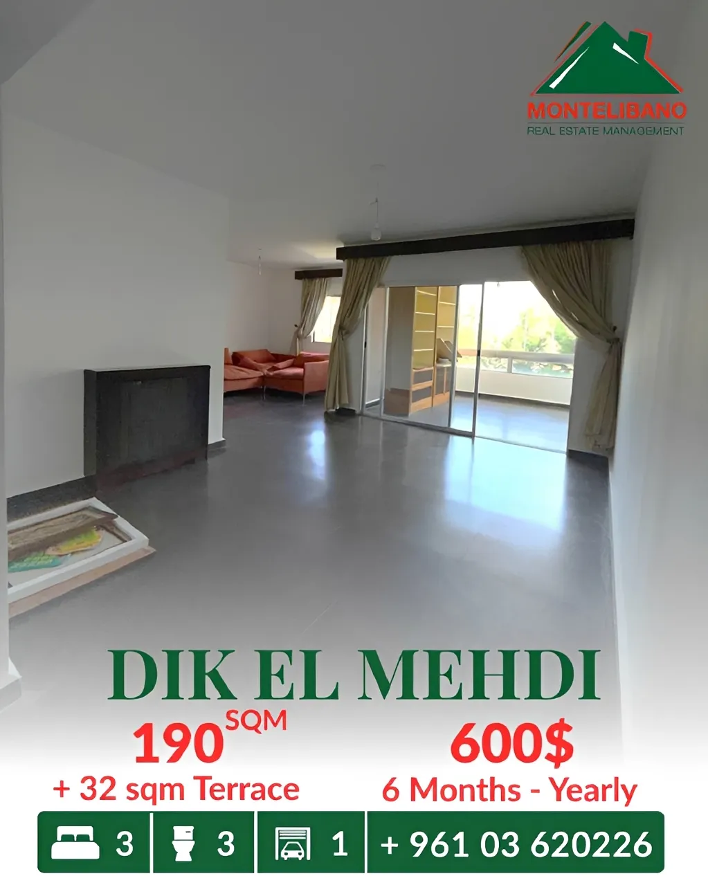Apartment for rent in Dik El Mehdi