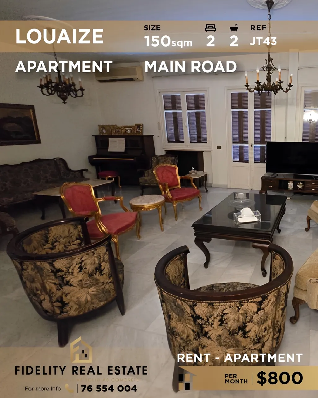 Apartment for rent in Louaizeh, Lebanon - 2 bed, 2 bath
