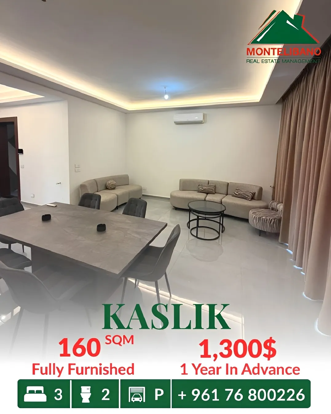 Apartment for rent in Kaslik