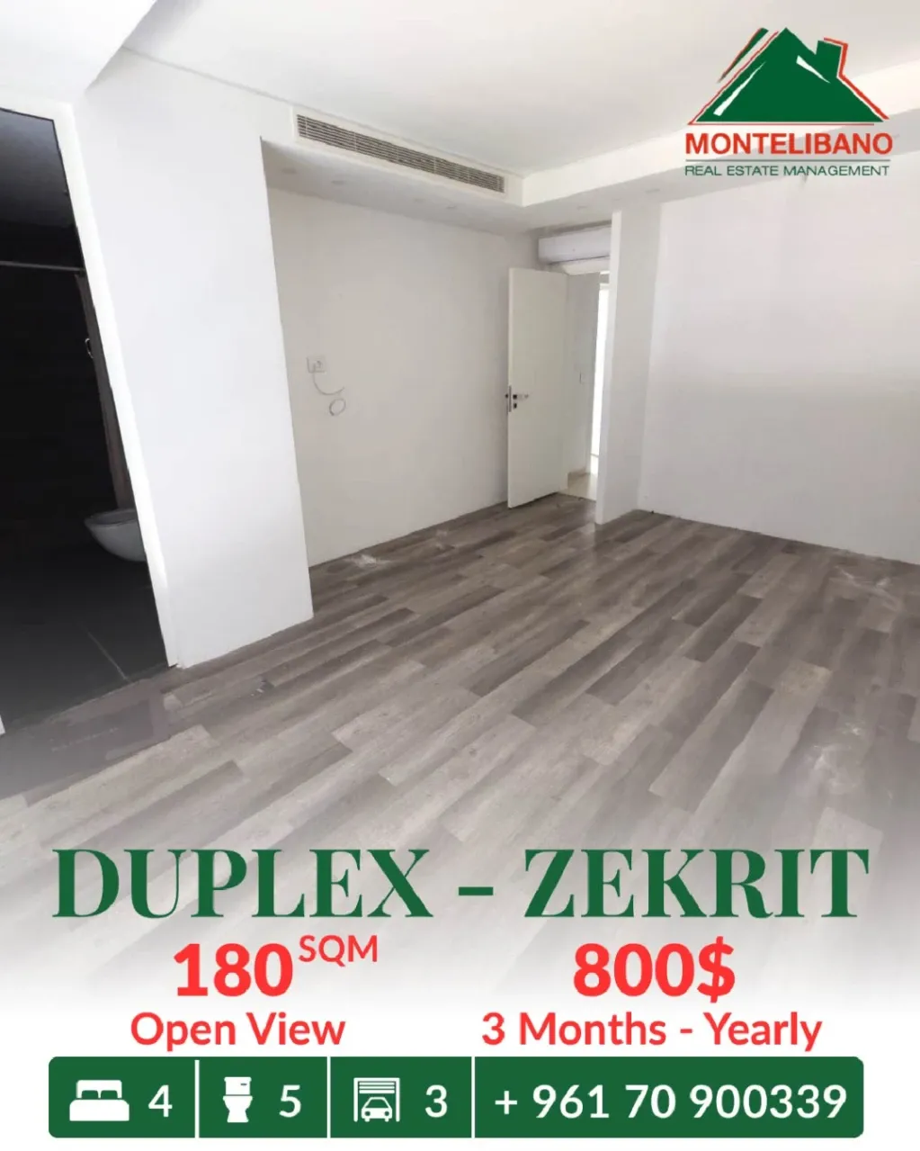 Duplex for rent in Zikrit, Lebanon