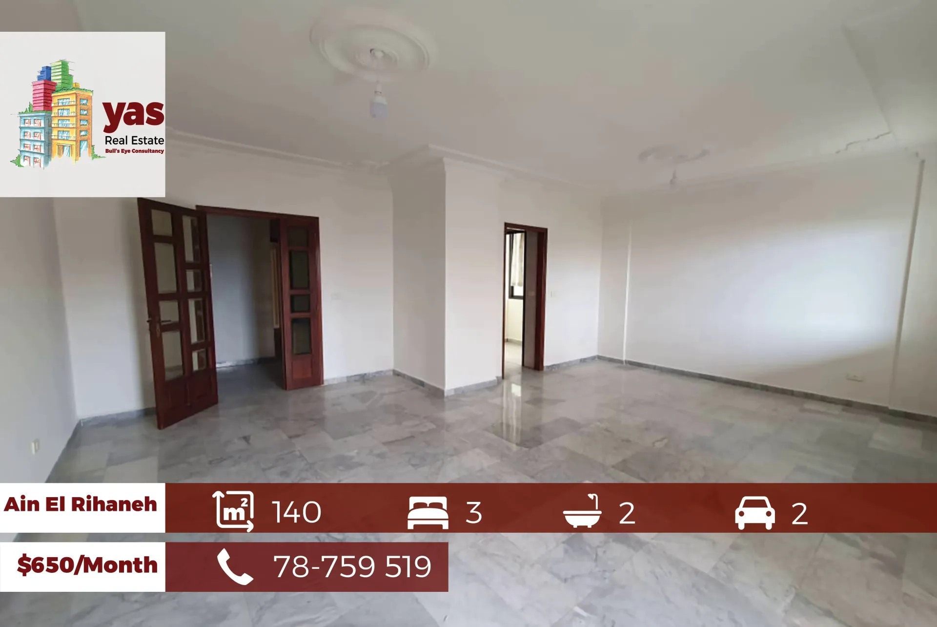 Apartment for Rent in Ain El Rihaneh - 3 bed, 2 bath