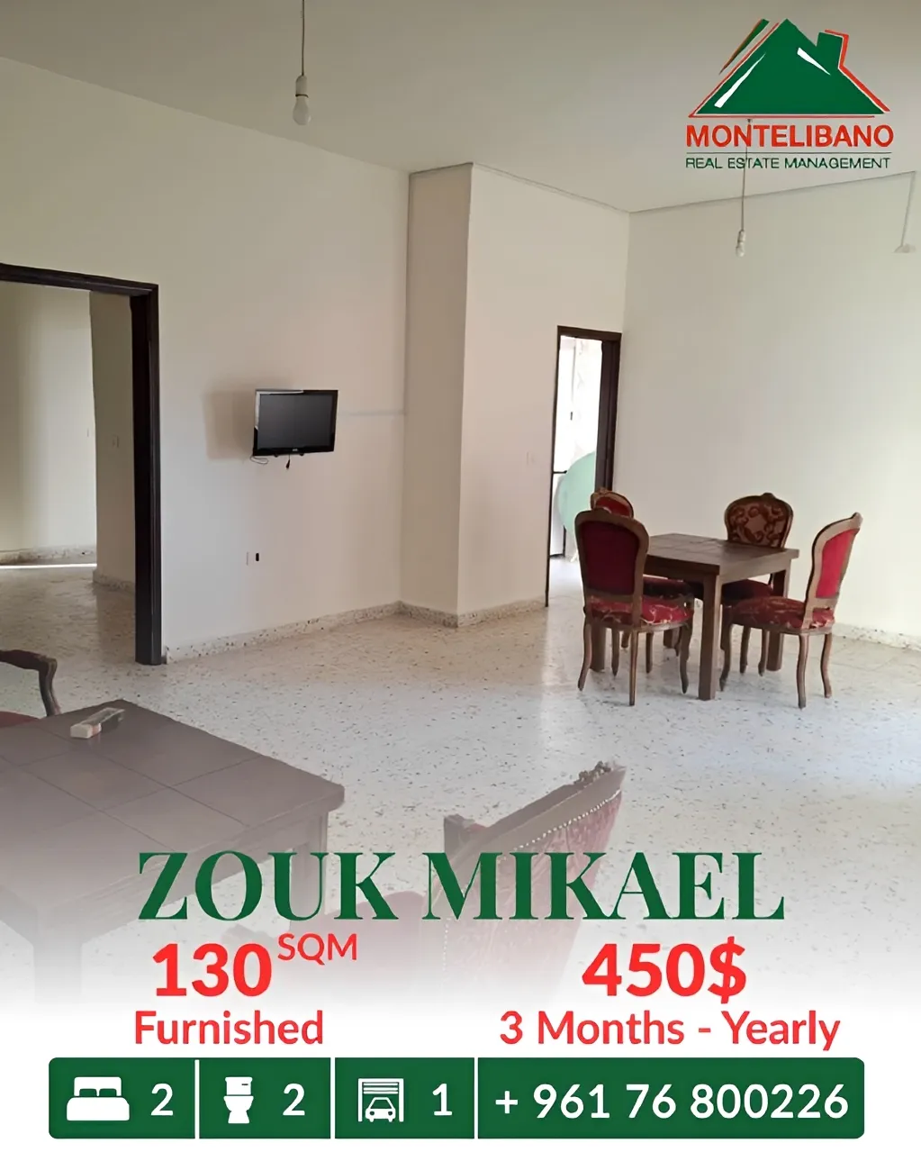 Apartment for rent in Zouk Mikael
