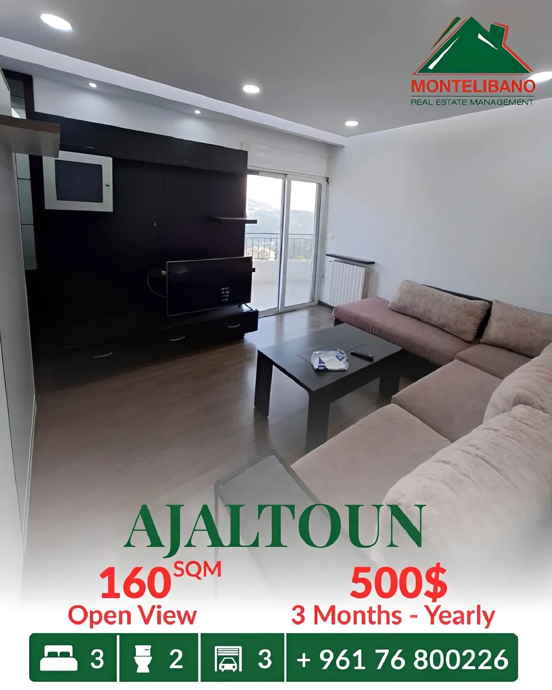 Apartment for rent in Ajaltoun