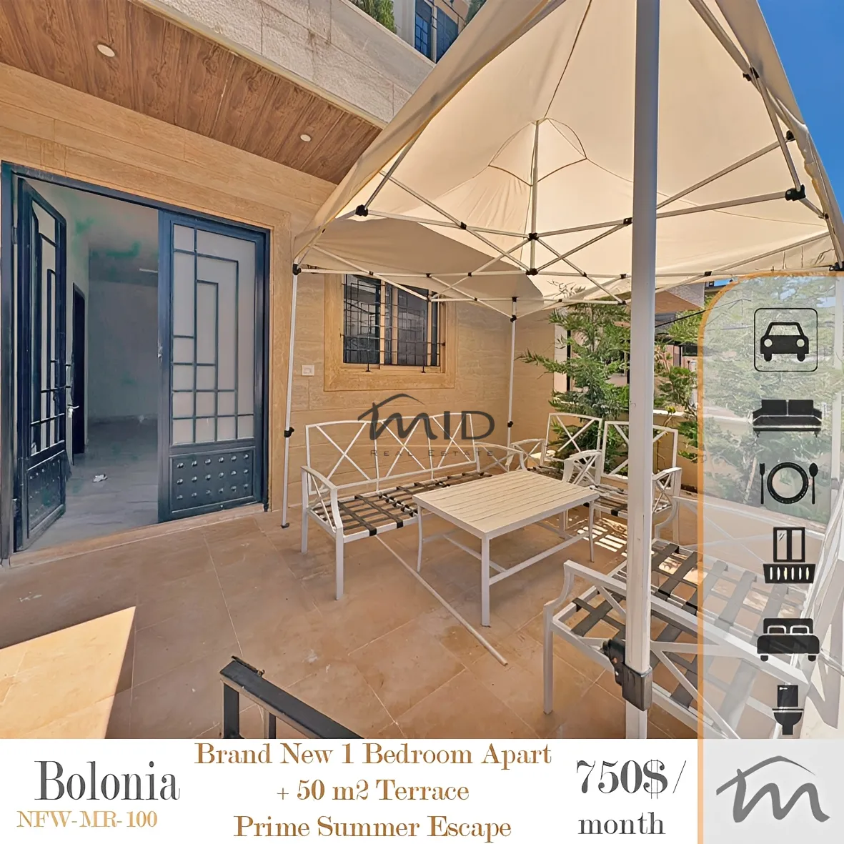 Apartment for rent in Bolonia, mrouj, lebanon - 1 bed, 1.0 bath