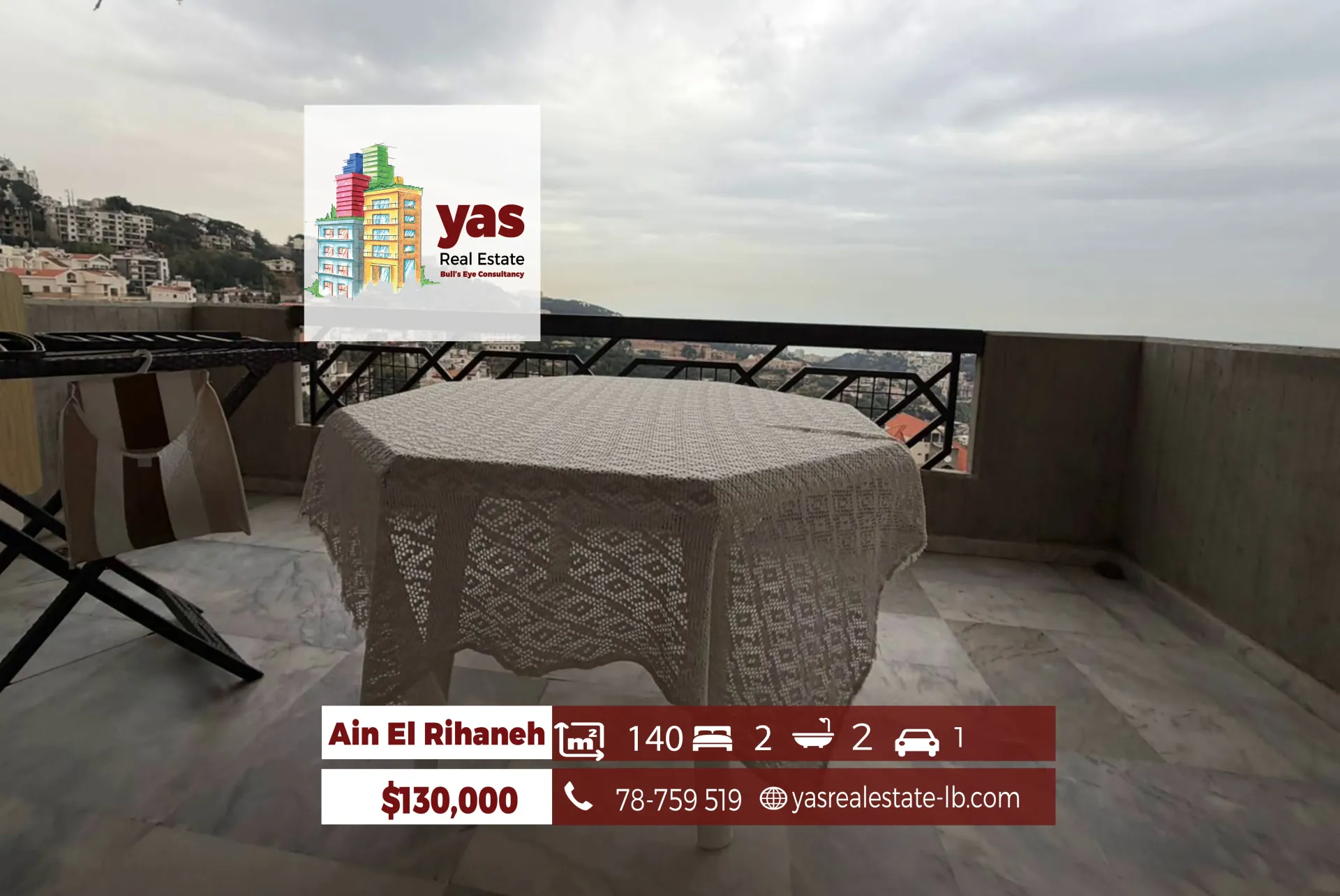 Apartment for Sale in Ain El Rihaneh - 2 bed, 2 bath