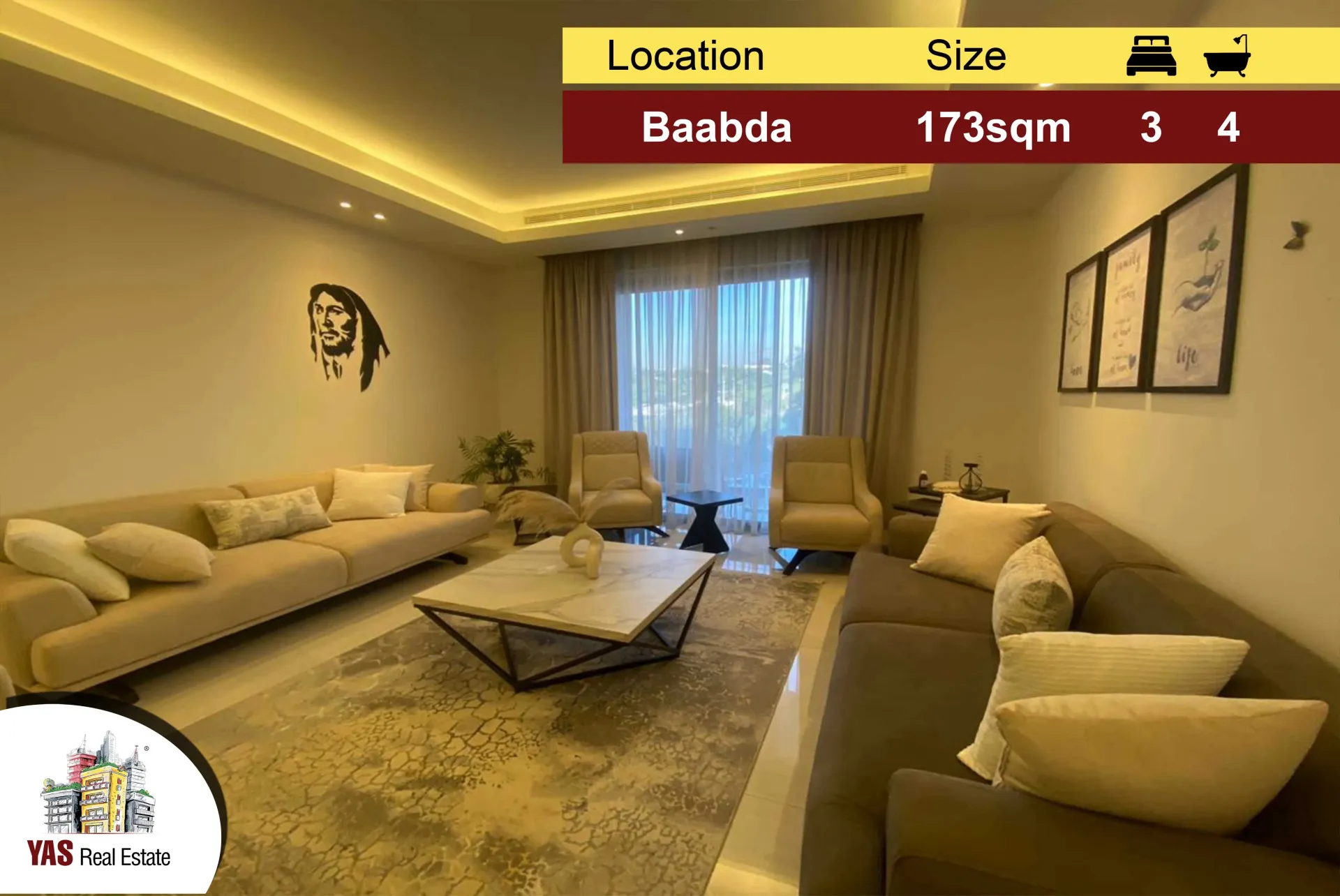 Apartment for Sale in Baabda - 3 bed, 4 bath