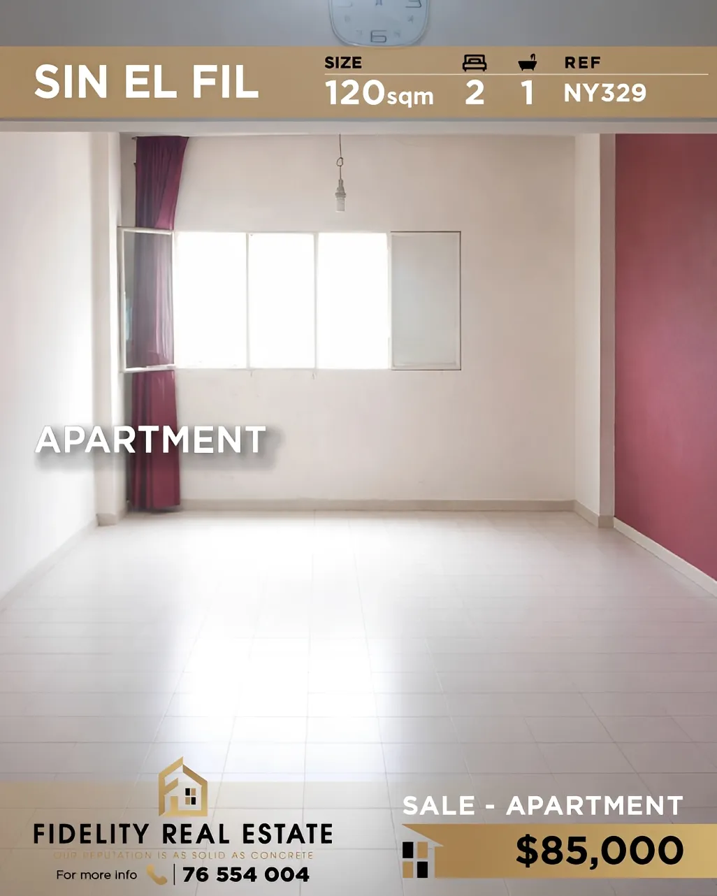 Apartment for sale in Sin El Fil, Lebanon - 2 bed, 1 bath