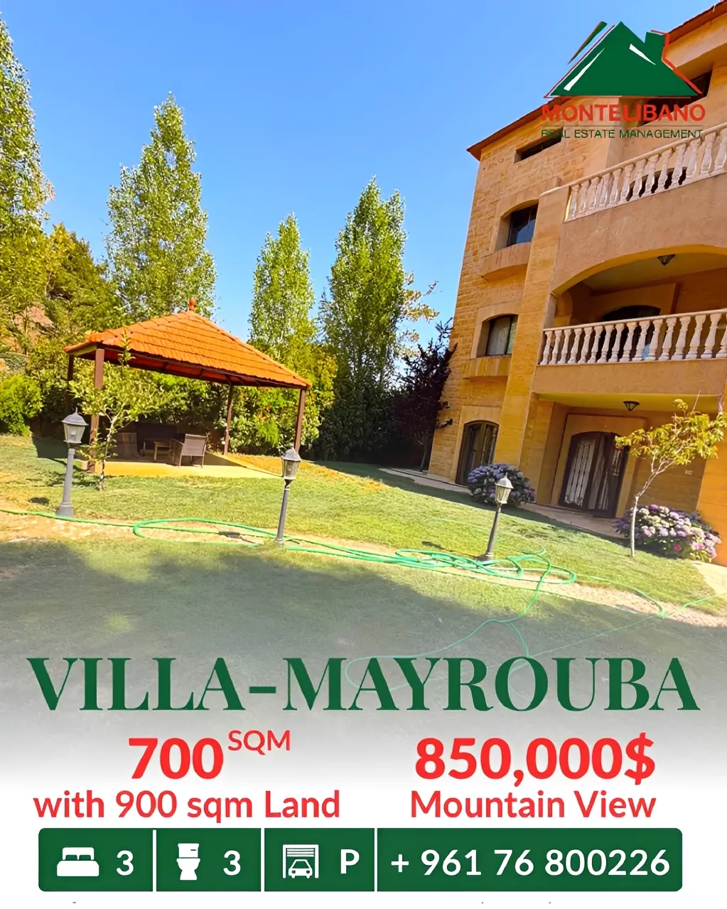 Villa for sale in Mayrouba, Lebanon - 3 bed, 3 bath