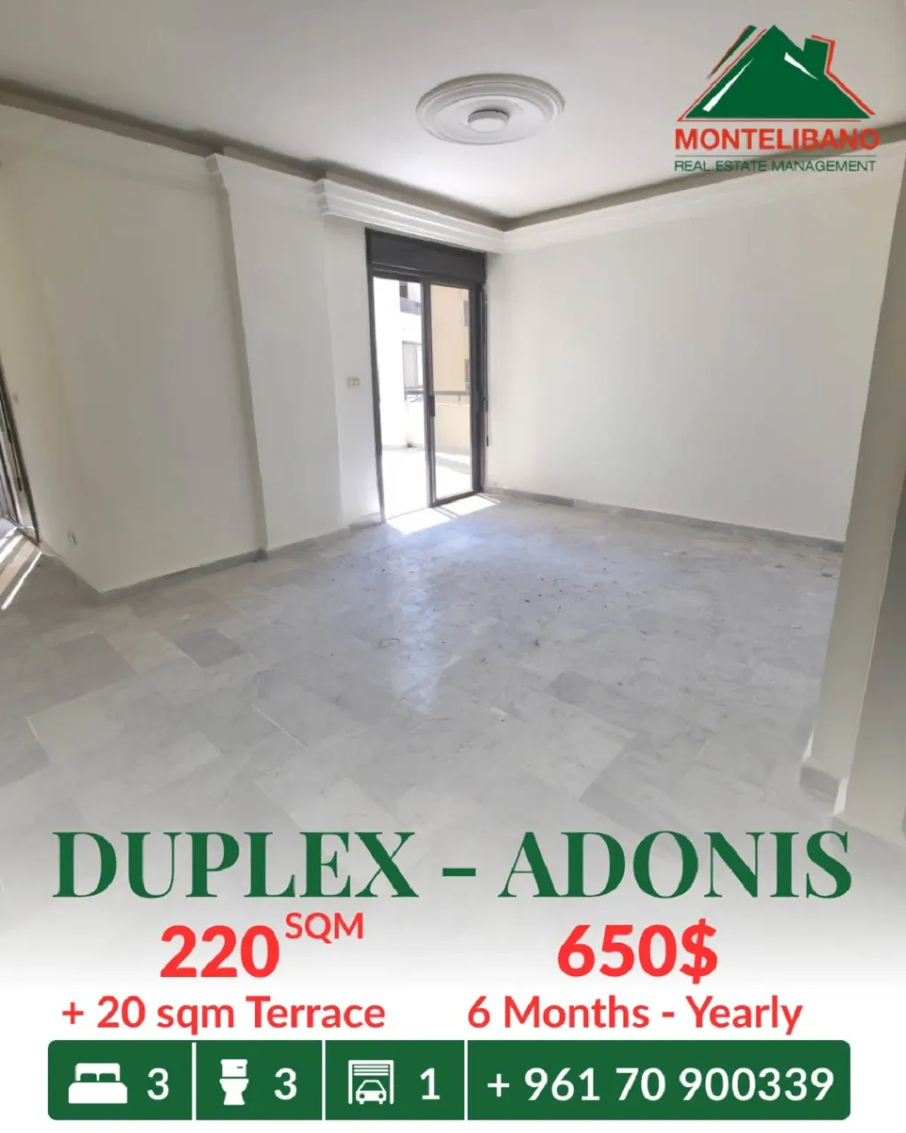 Duplex for rent in Adonis, Lebanon