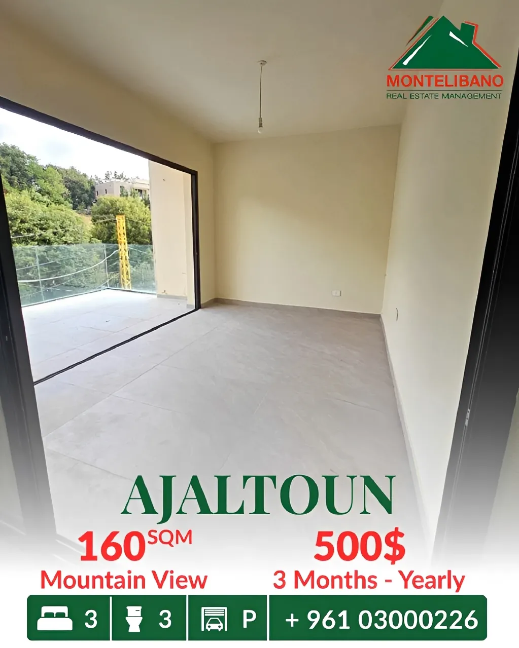 Apartment for rent in Ajaltoun