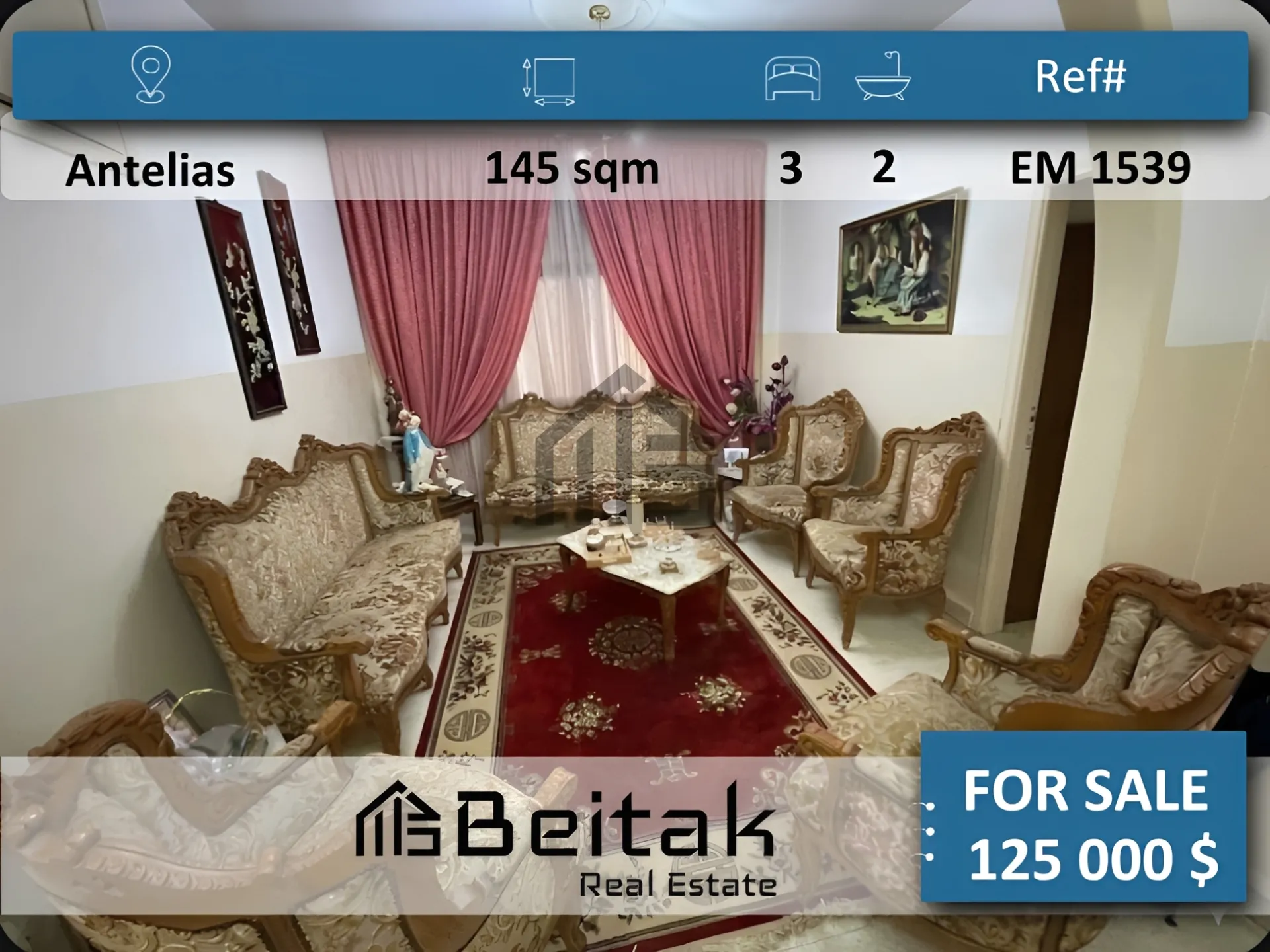 Apartment for sale in Antelias, Lebanon - 3 bed, 2 bath