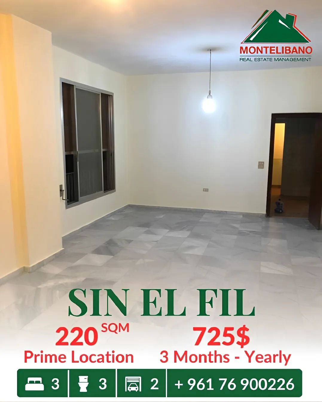 Apartment for rent in Sin El Fil, Lebanon - 3 bed, 3 bath