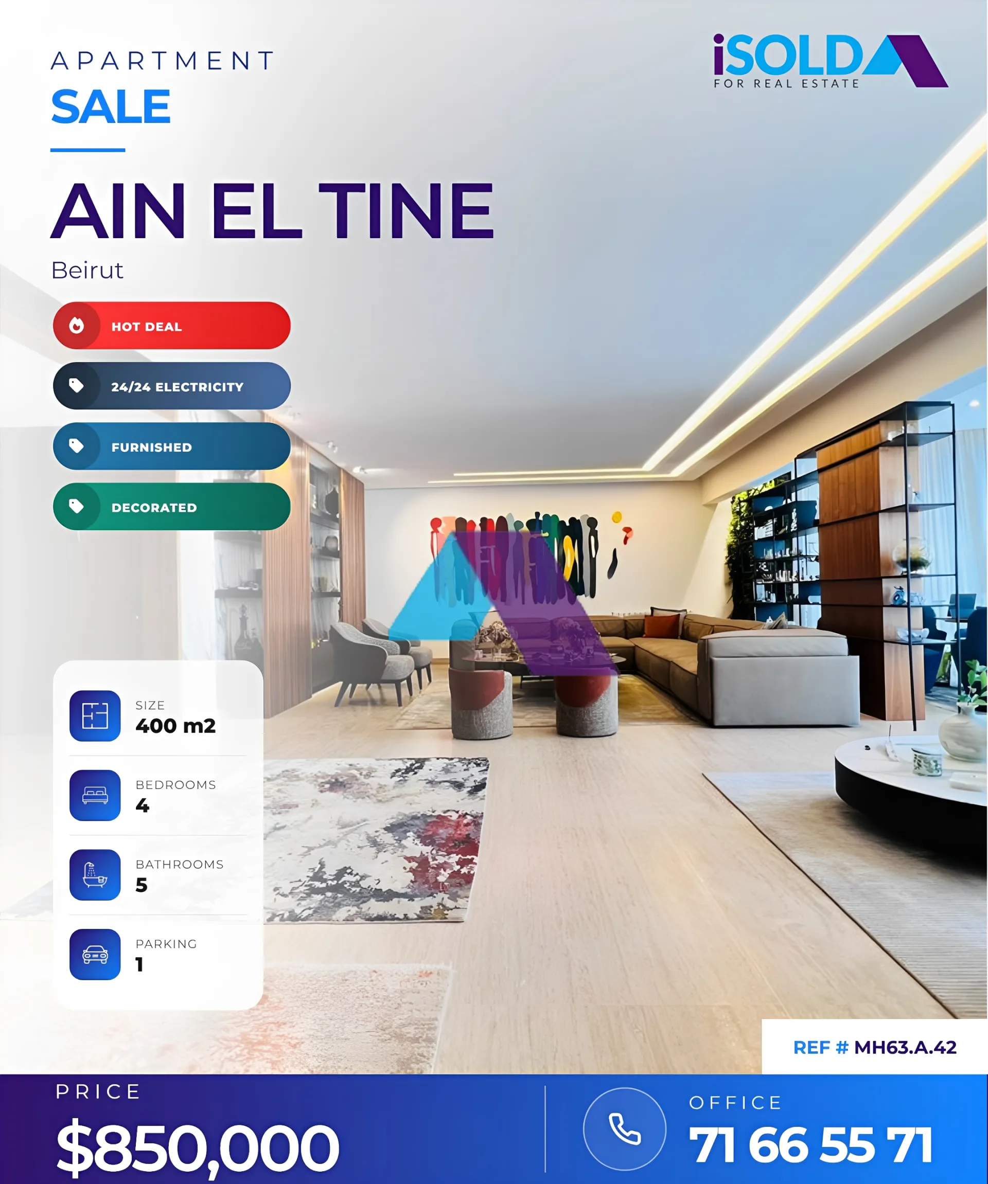 Apartment for Sale in Ain El Tineh - 4 bed, 4 bath