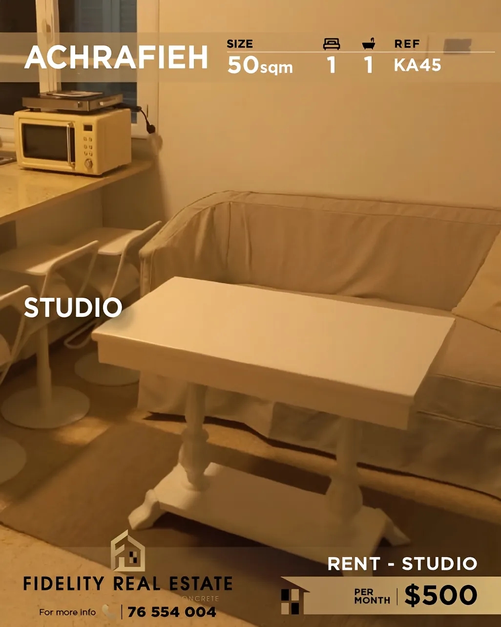 Studio for rent in Achrafieh, Beirut, Lebanon - 1 bed, 1 bath